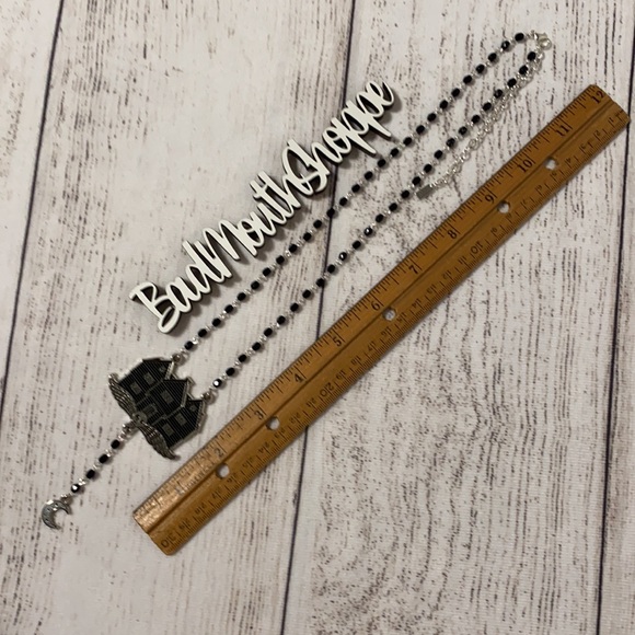 *Verona Black Silver Enamel Salem Witch House Rosary Style Necklace - Picture 5 of 5